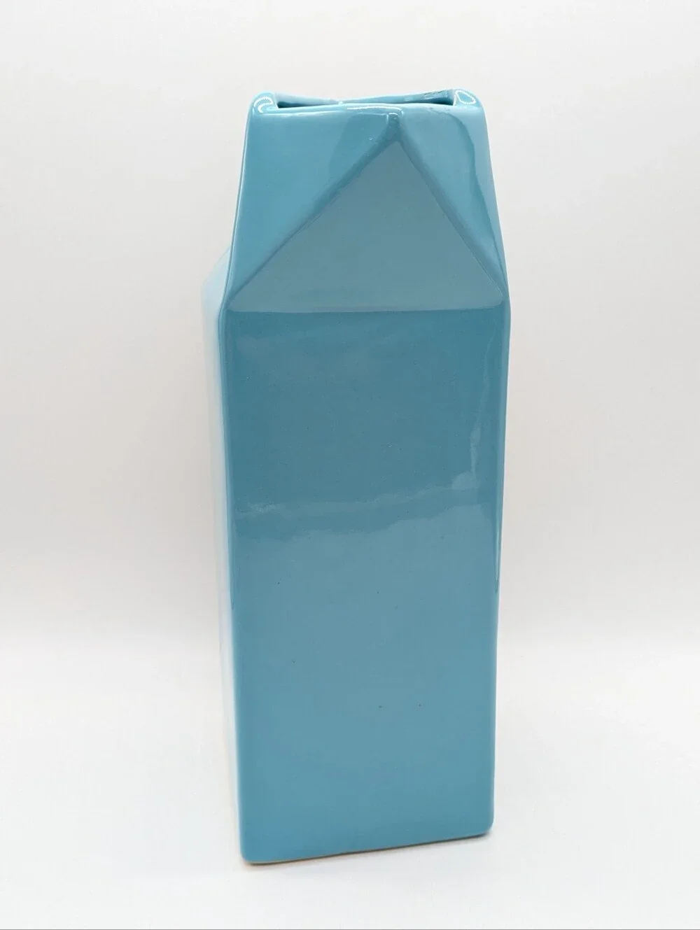 Large Blue Ceramic Novelty Milk Carton Vase